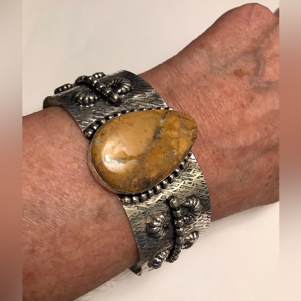 Jasper Stamped Solid 925 Sterling Silver Cuff Bracelet